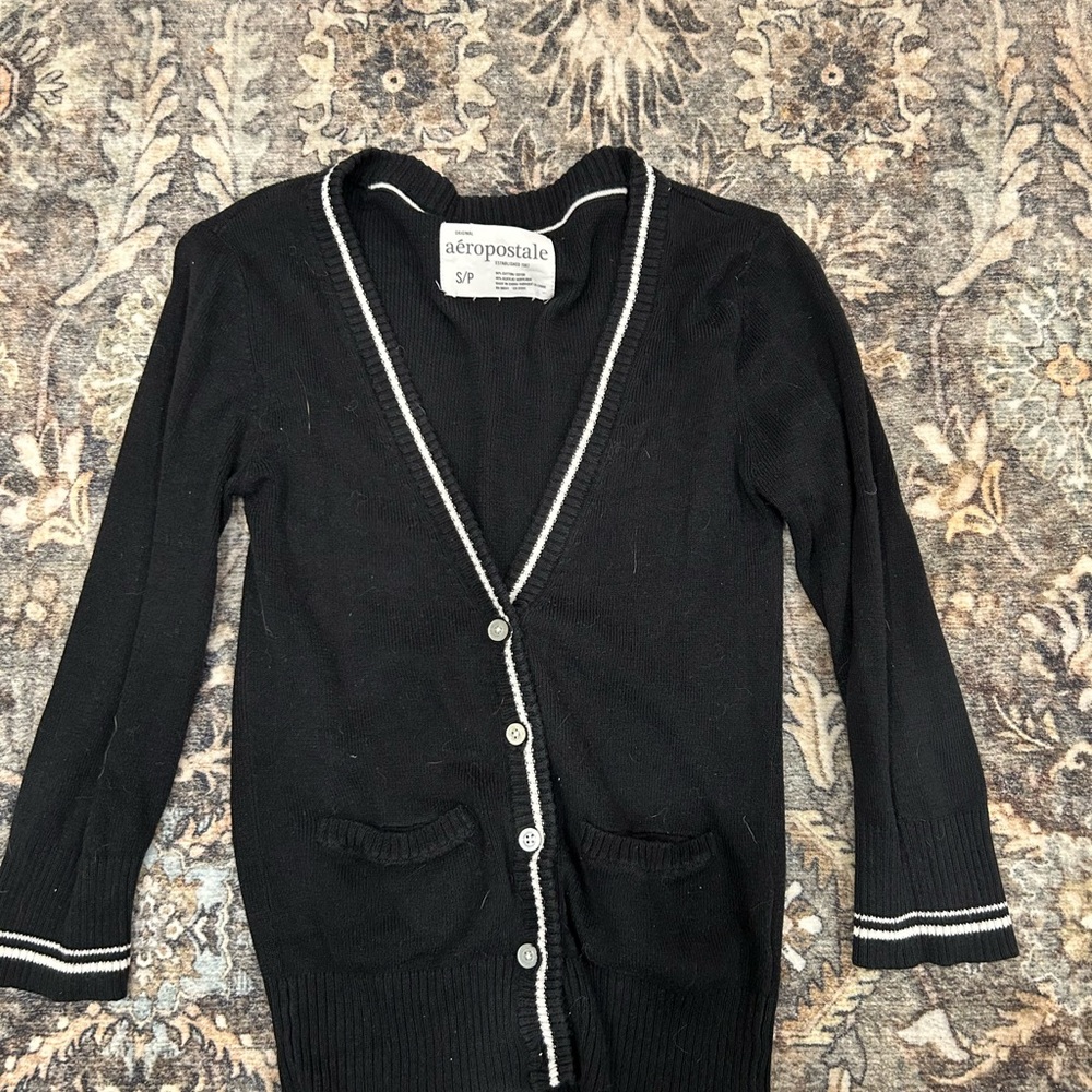 Aeropostale Black Cardigan with White Trim